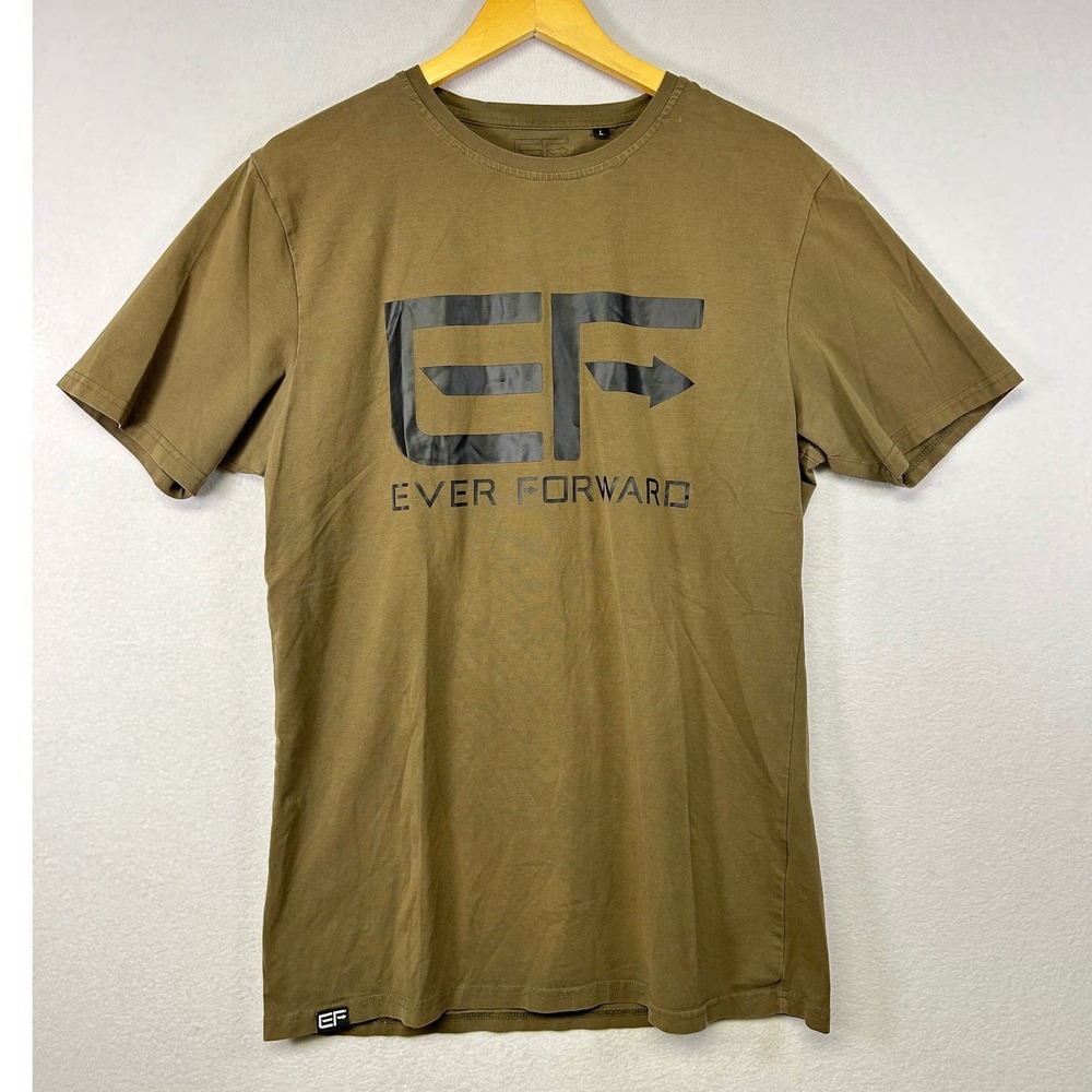 EVER FORWARD Graphic T Shirt Olive Green EF Logo Cotton Blend Mens Size‎ L